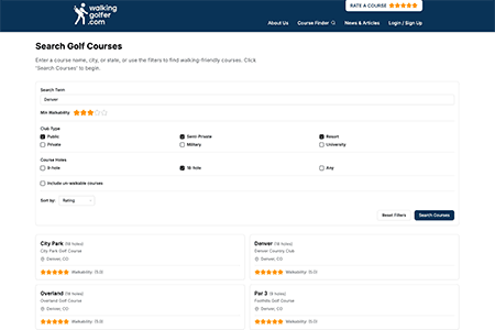 Search interface with filters and course listings
